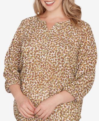 Plus Size Printed 3/4 Sleeve Peasant Top