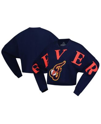 Spirit Jersey - Women's Navy Indiana Fever Jumbo Print Oversized Cropped Long-Sleeve T-Shirt