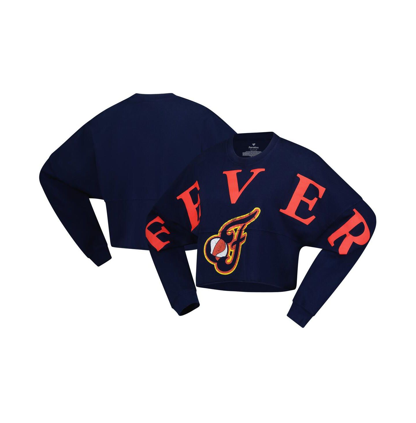 Женская футболка Spirit Jersey Navy Indiana Fever Jumbo Print Oversized Cropped Long-Sleeve — фото 1