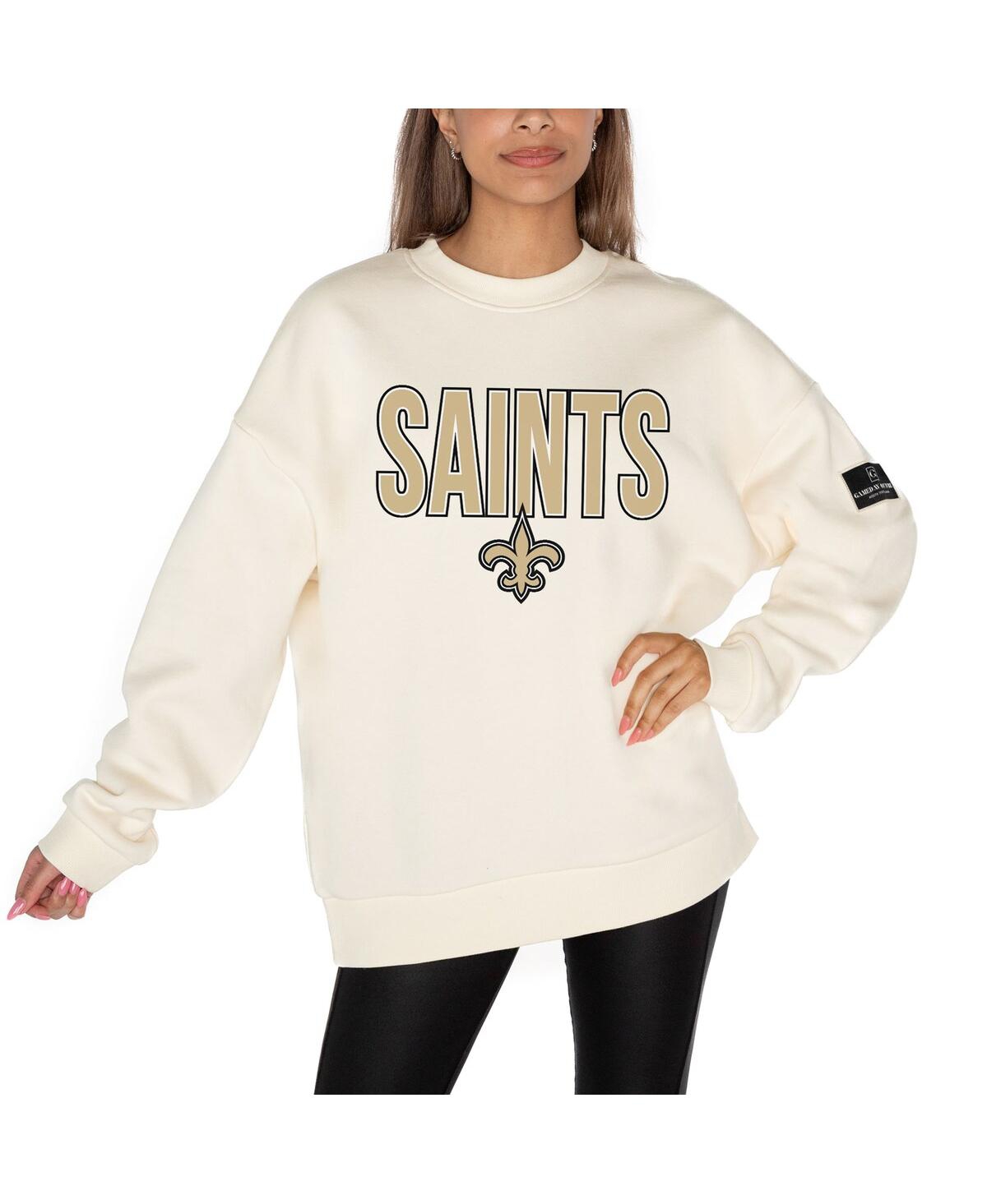Gameday Couture Women's Cream New Orleans Saints Premium Fleece Oversized Drop Shoulder Pullover Sweatshirt In White