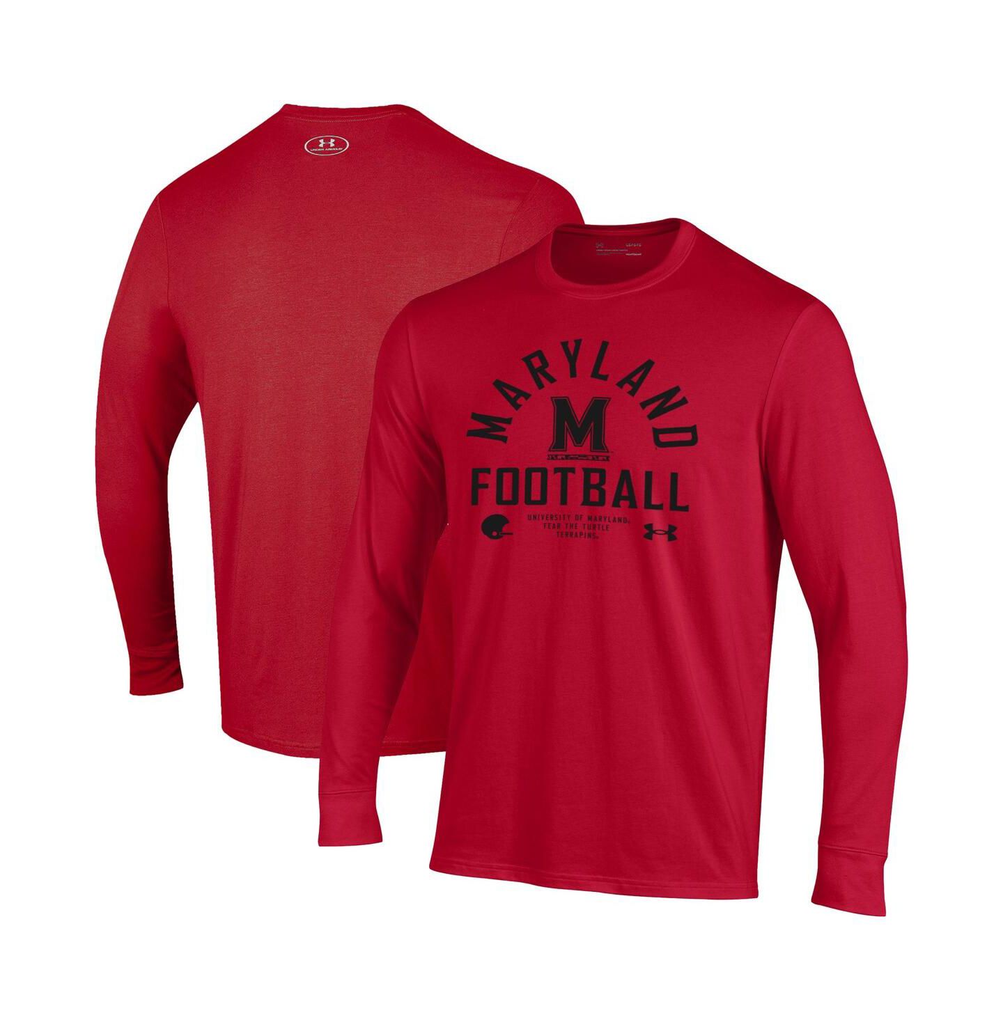 Мужская футболка Under Armour Red Maryland Terrapins 2025 Sideline Football Performance Long Sleeve — фото 1
