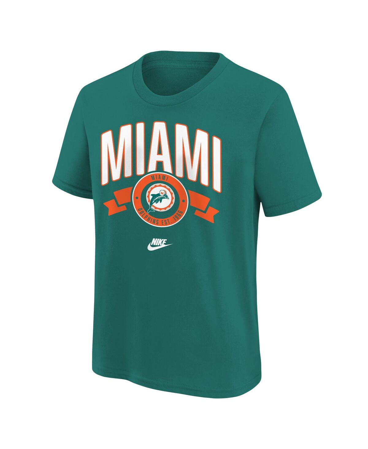 Nike Big Boys And Girls Aqua Miami Dolphins Rewind Front Back Essential T-shirt In Green