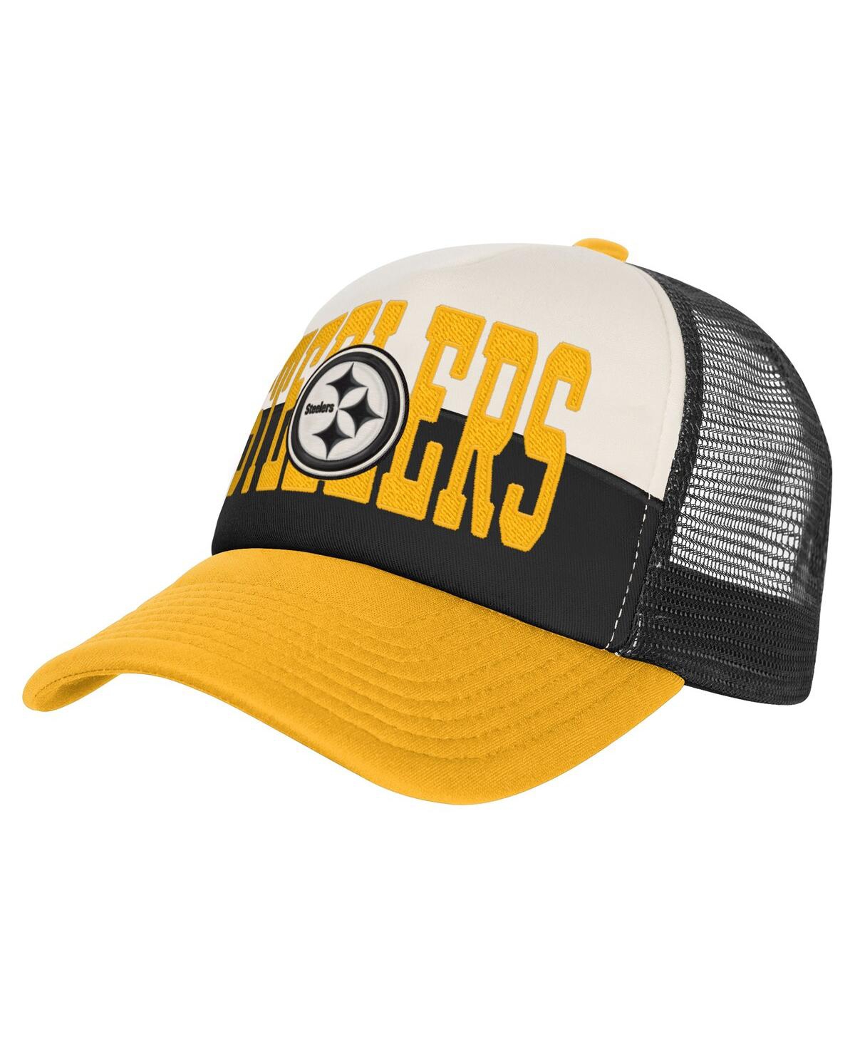 Outerstuff White/gold Pittsburgh Steelers Modern Fan Trucker Adjustable Hat In Multi