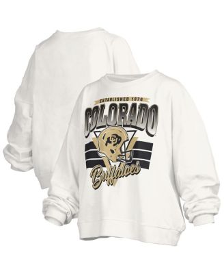 Pressbox - Women's White Colorado Buffaloes Oversized Janice Retro Waist-Length Pullover Sweatshirt