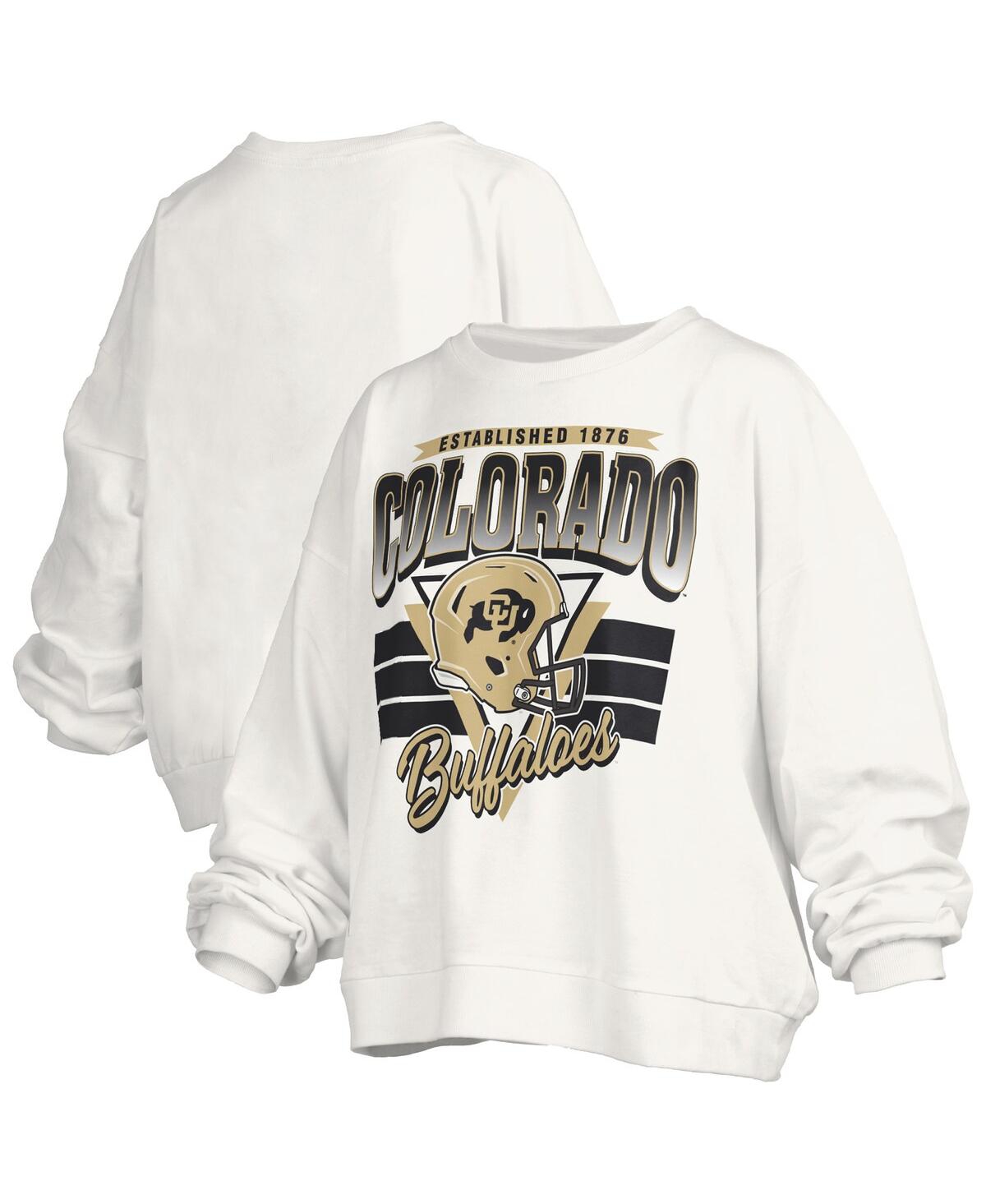 Pressbox White Colorado Buffaloes Oversized Janice Retro Waist-length Pullover Sweatshirt In White