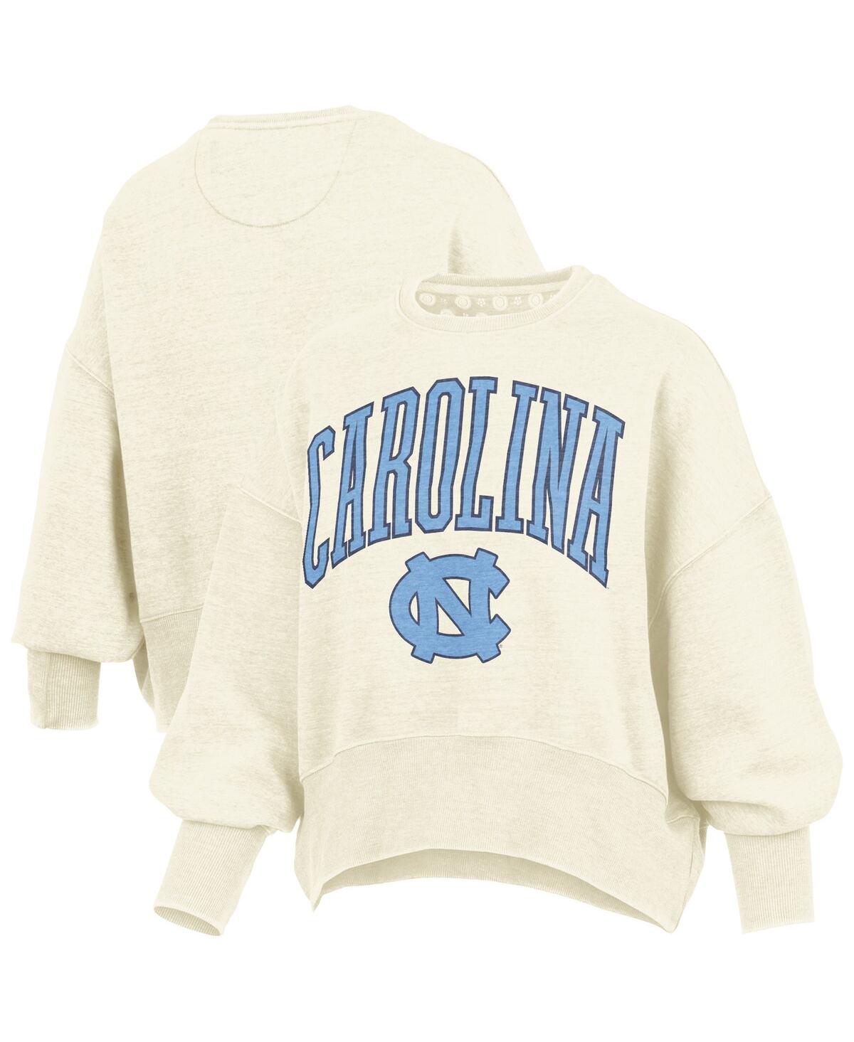 Pressbox Women's Natural North Carolina Tar Heels Oversized Waist-length Crewneck Sweatshirt In Brown