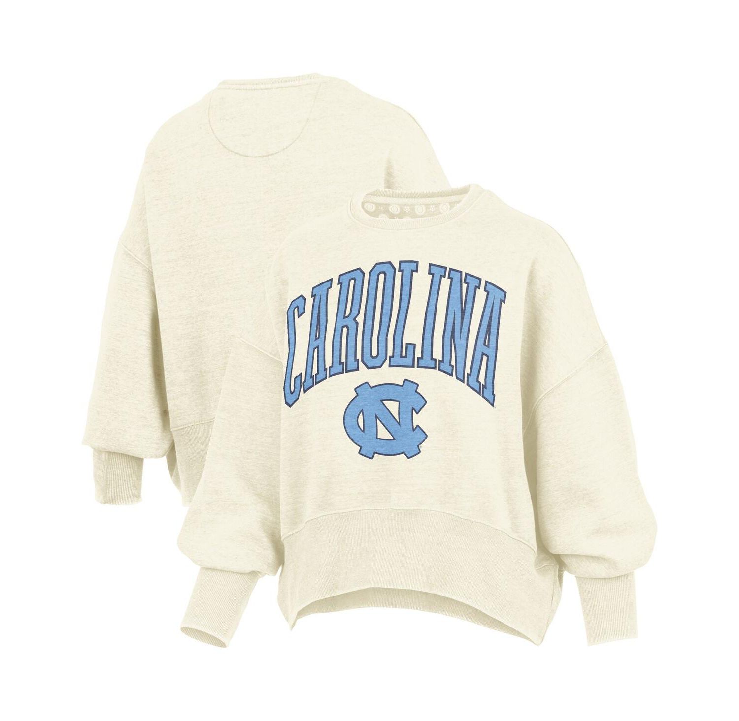 Women's Natural North Carolina Tar Heels Oversized Waist-Length Crewneck Sweatshirt