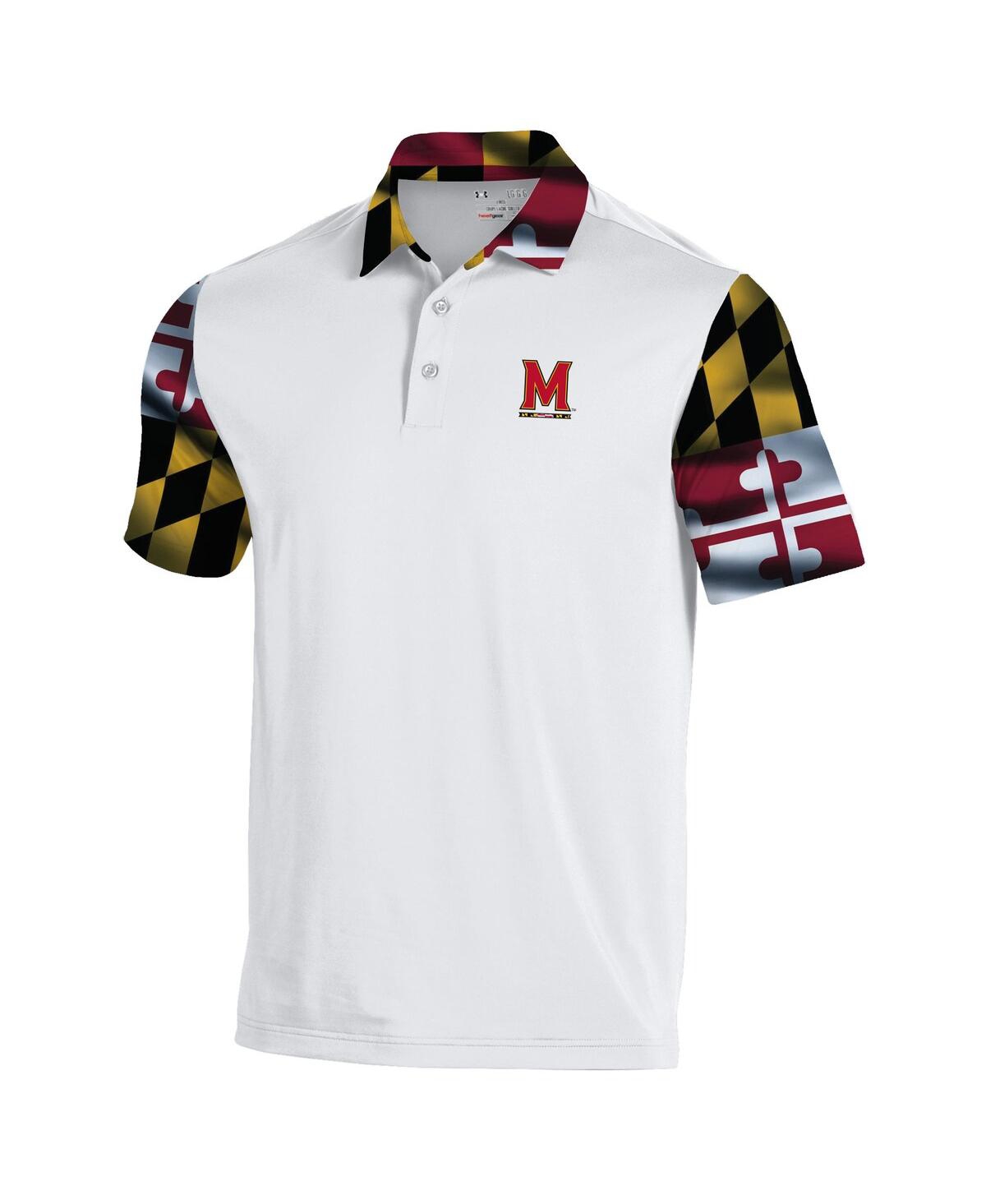 Under Armour White Maryland Terrapins Gameday Armourfuse Polo In White