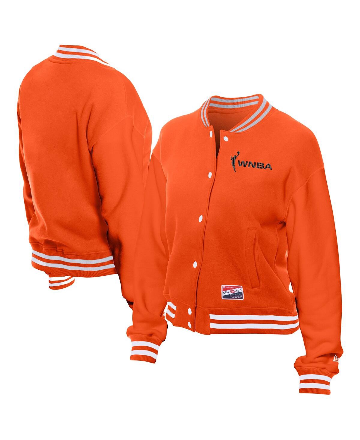 New Era Women's Orange Wnba Throwback Varsity Fleece Full-snap Jacket In Orange