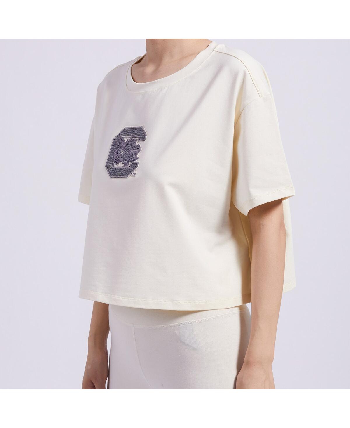 Pro Standard Women'sâ Cream South Carolina Gamecocks Reverse French Terry Boxy Cropped T-shirt In White