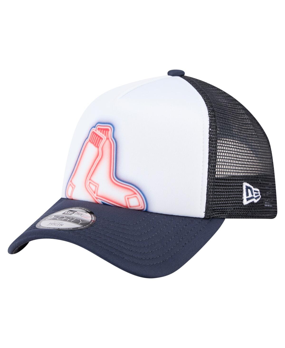 New Era Toddler White/navy Boston Red Sox Painted A-frame 9forty Trucker Adjustable Hat In White