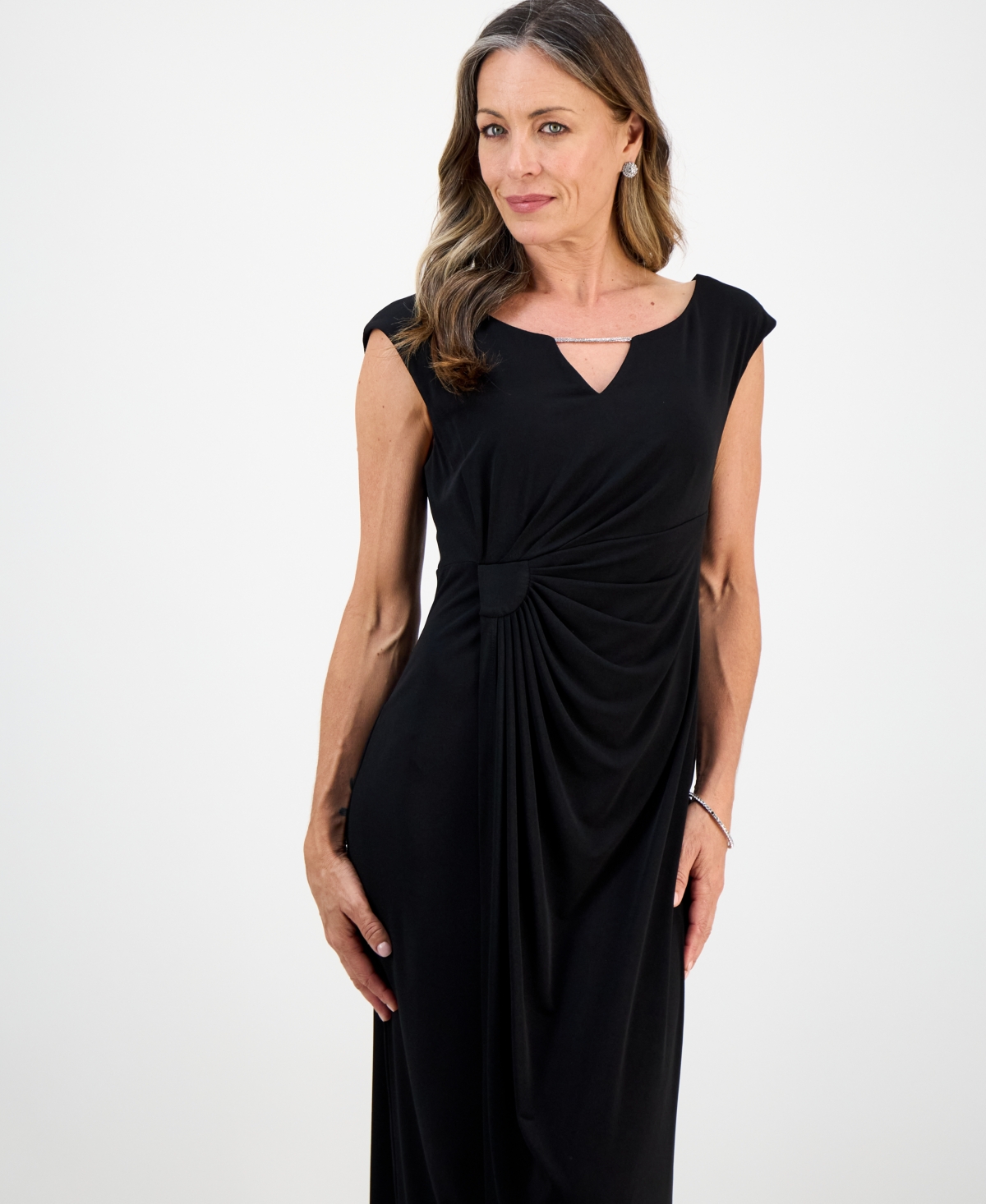 Connected Petite Trim Neck Detail Maxi Dress In Black