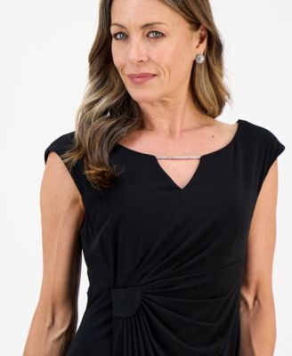 Petite Cap Sleeve Trim Neck Detail Long Dress