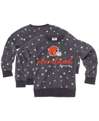 Wes & Willy - Big Girls Gray Cleveland Browns Shimmer Star Reverse Fleece Pullover Sweatshirt