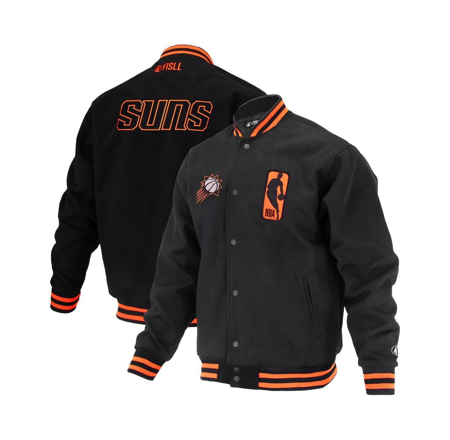 Men's and Women's Black Phoenix Suns Logo Man Shadow Collection Full-Snap Varsity Jacket