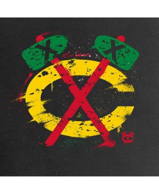 Mto Label Women's Black Chicago Blackhawks Splatter Logo V-Neck T-Shirt