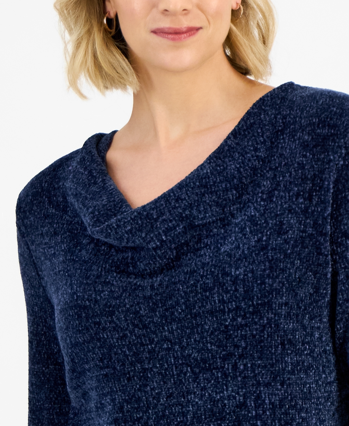 Jm Collection Women's Cowl-neck Chenille Sweater, Macy's Exclusive In Blue