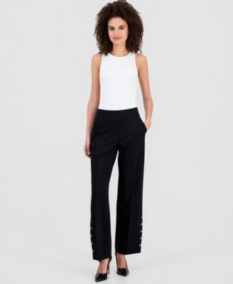 Anne Klein - Women's High-Rise Wide-Leg Button-Hem Pants