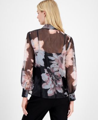 Petite Floral Shimmer Organza Blouse