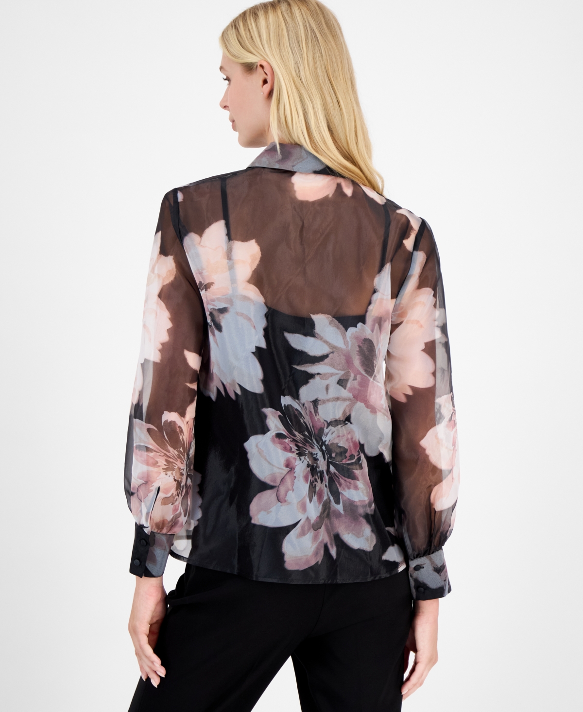 Anne Klein Women's Printed-Organza Button-Front Blouse, Macy's Exclusive