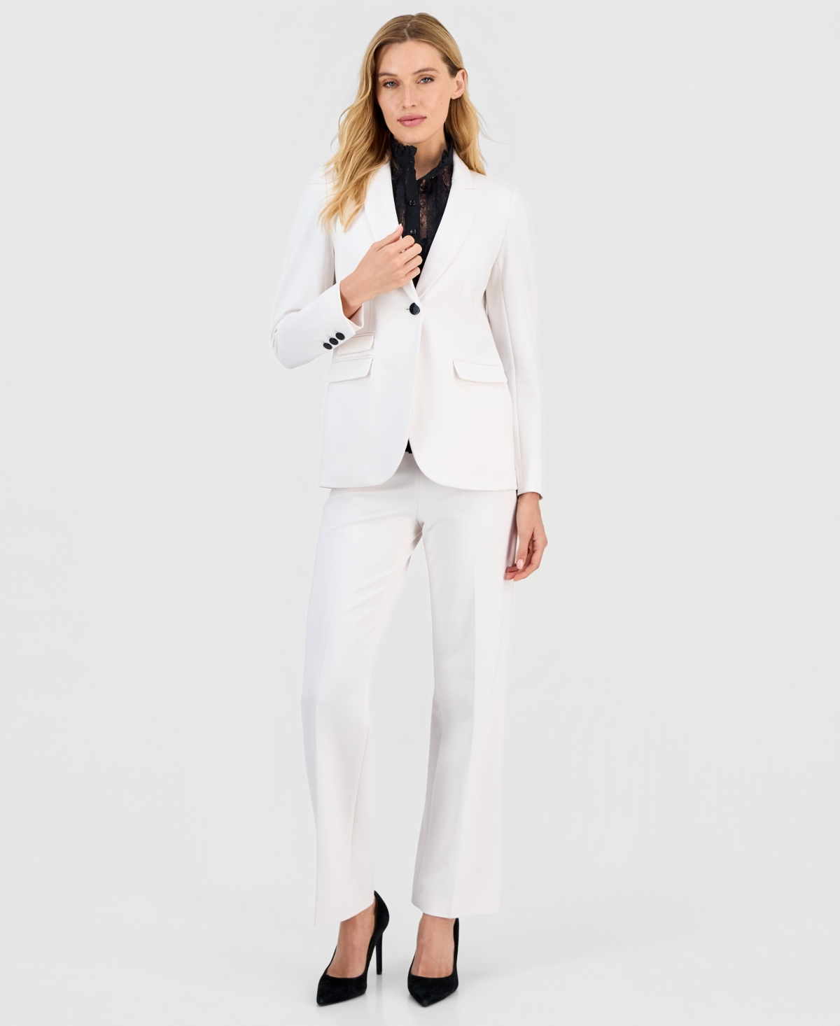 Anne Klein Women's Notched Collar One-button Blazer, Macy's Exclusive In White