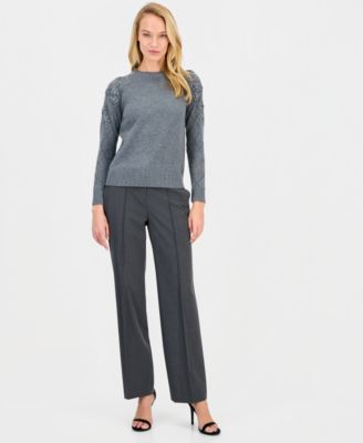 Women's Flower-Trim Long-Sleeve Sweater 