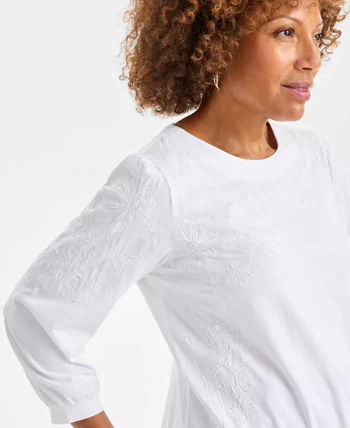 Women's Floral Embroidery Shine Knit Top - thumbnail 5