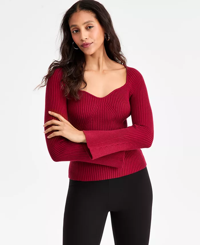 Women's Sweetheart-Neck Bustier Ribbed Sweater