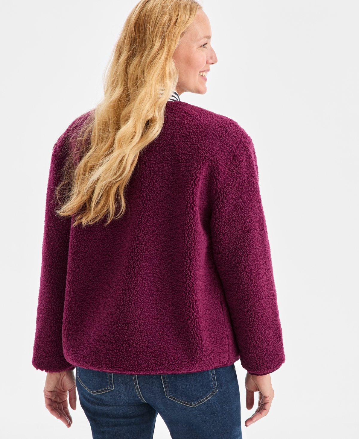 Style & Co Women's Sherpa Jacket With Corduroy Trim, Macy's Exclusive In Burgundy