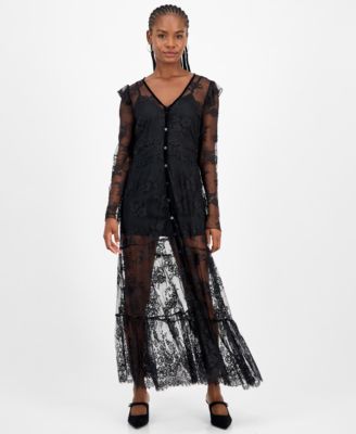 And Now This - Women's Lace Velvet-Trim Maxi Dress