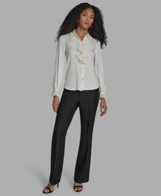 Women's Button Down Ruffle Front Blouse