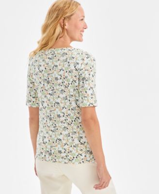 Petite Floral Printed Boat Neck Top, Macy's Exclusive