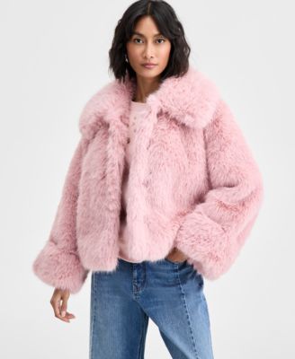On 34th - Women's Collared Solid Faux-Fur Jacket