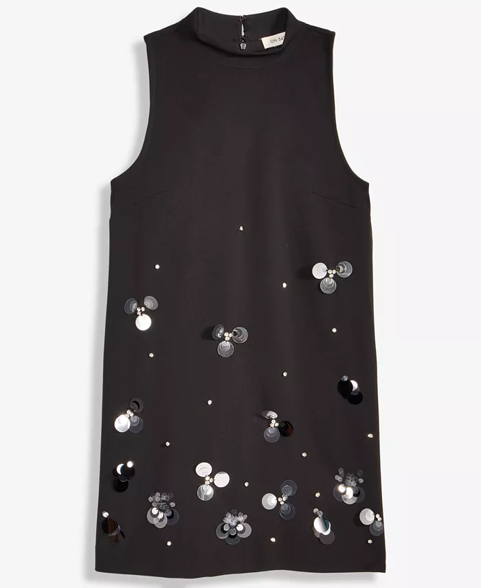 Women's Paillette Embellished Mock Neck Shift Dress - thumbnail 3