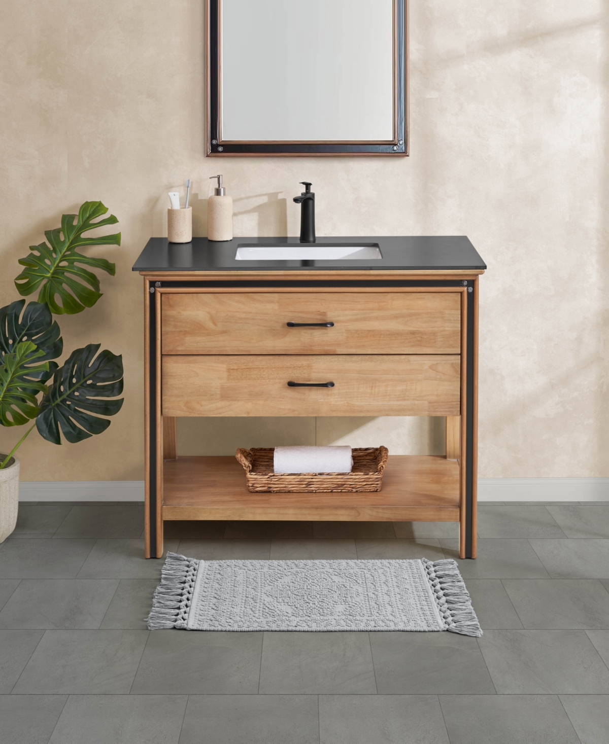 French Connection Nellore Fringe Cotton 17" x 28" Bath Rug