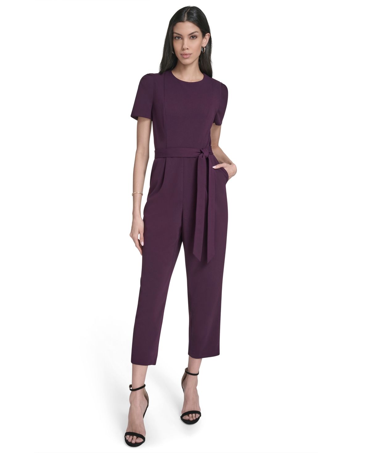 Calvin Klein Petite Short Sleeves Jumpsuit In Purple