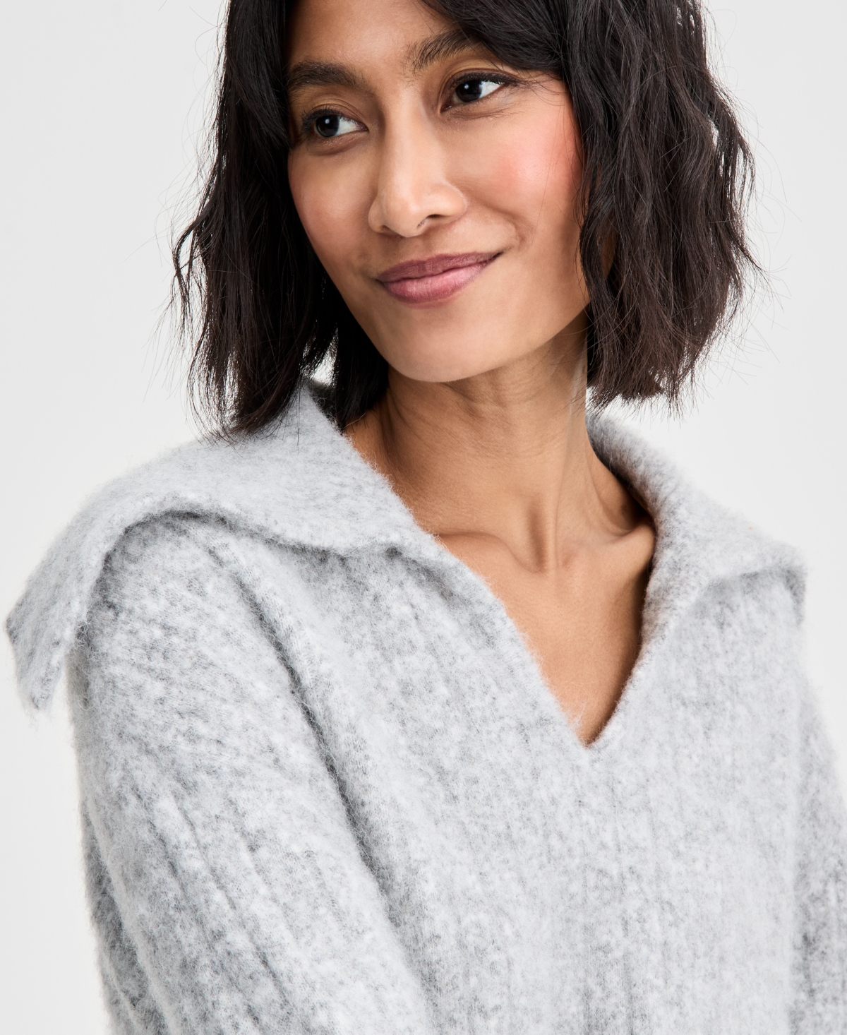 On 34th Brushed Sailor Collar V-neck Sweater, Macy's Exclusive In Gray