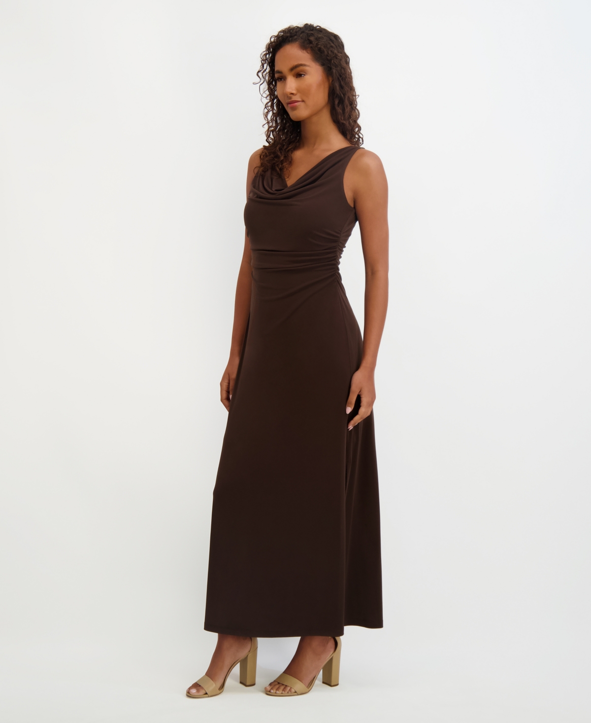 Kensie Women's Draped Cowlneck Sleeveless Maxi Dress In Brown