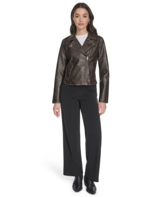 Women's Faux-Leather Asymmetric-Zip Moto Jacket