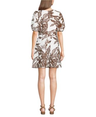 Petite Linen Above the Knee Puff Sleeve Dress