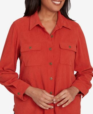 Petite Sunset Canyon Plush Ribbed Oversized Button Front Top