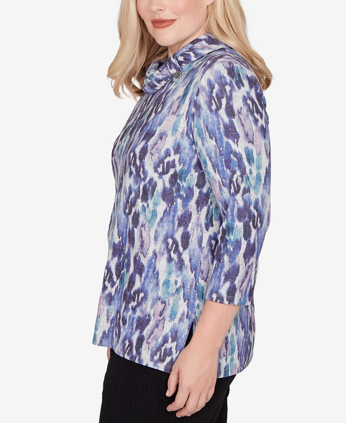 Alfred Dunner Petite Lake Champlain Animal Melange Three Quarter Sleeve Top In Multi