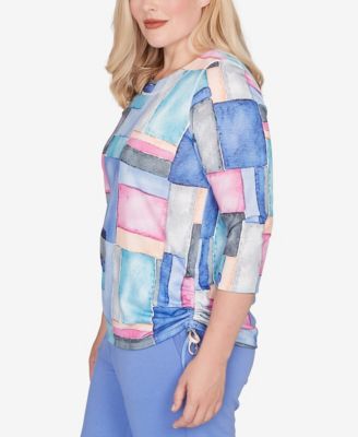 Petite Casual Vibe Tie Side Ruched Colorblock Top