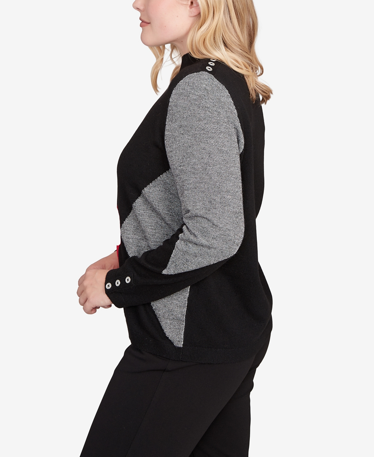 Alfred Dunner Petite Jet Setter Exploded Argyle Mock Neck Sweater In Black