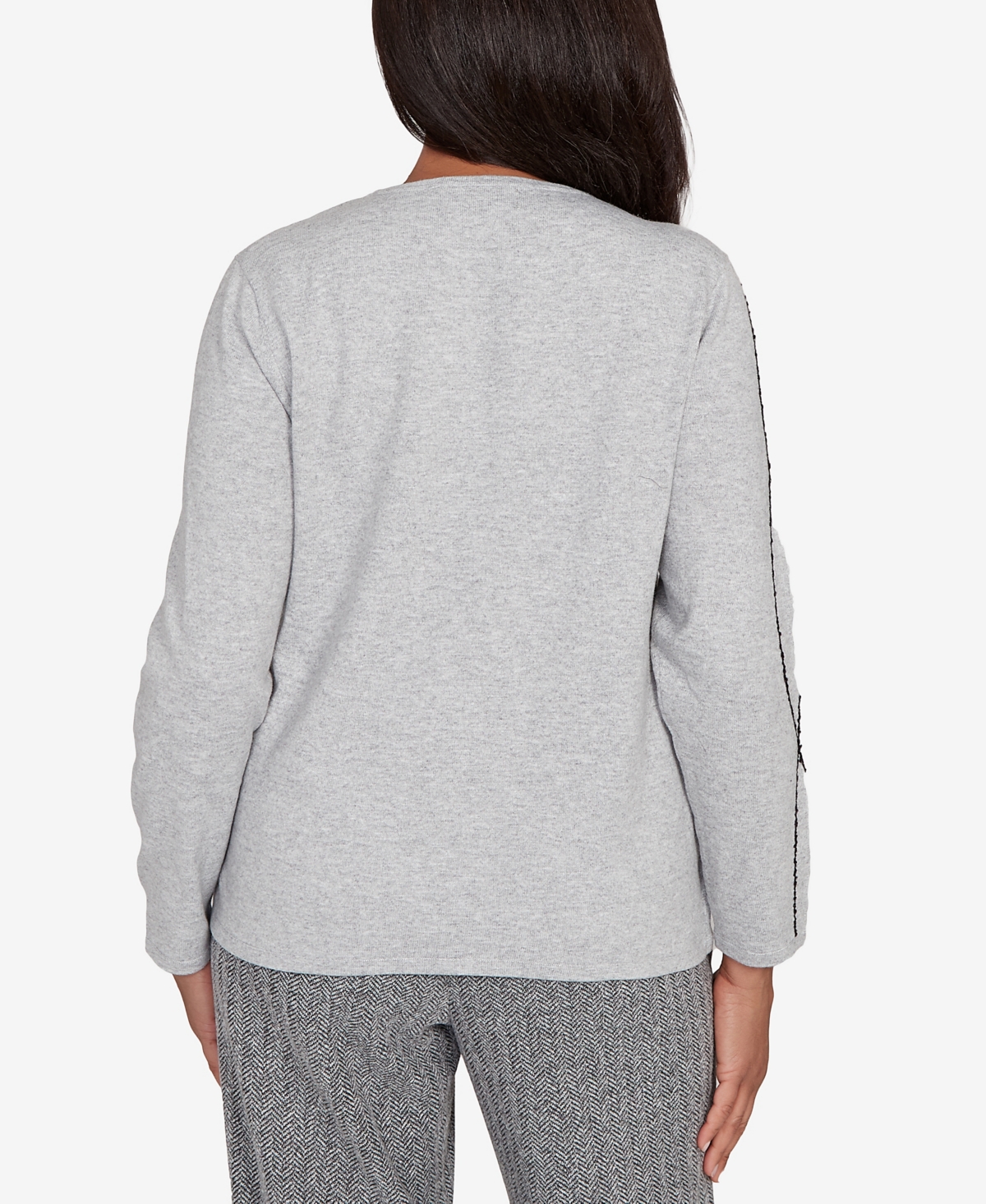 Alfred Dunner Petite Jet Setter Abstract Cording Sweater In Gray