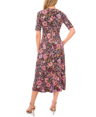 Women's V Neck Surplice Midi Dress