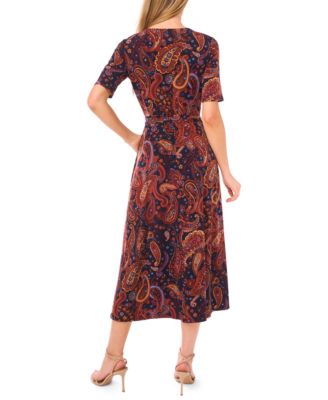 Women's V-Neck Tie Waist Midi Dress