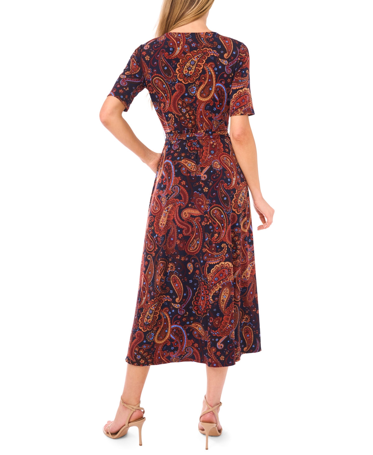 Msk Women's V-neck Tie Waist Midi Dress In Multi