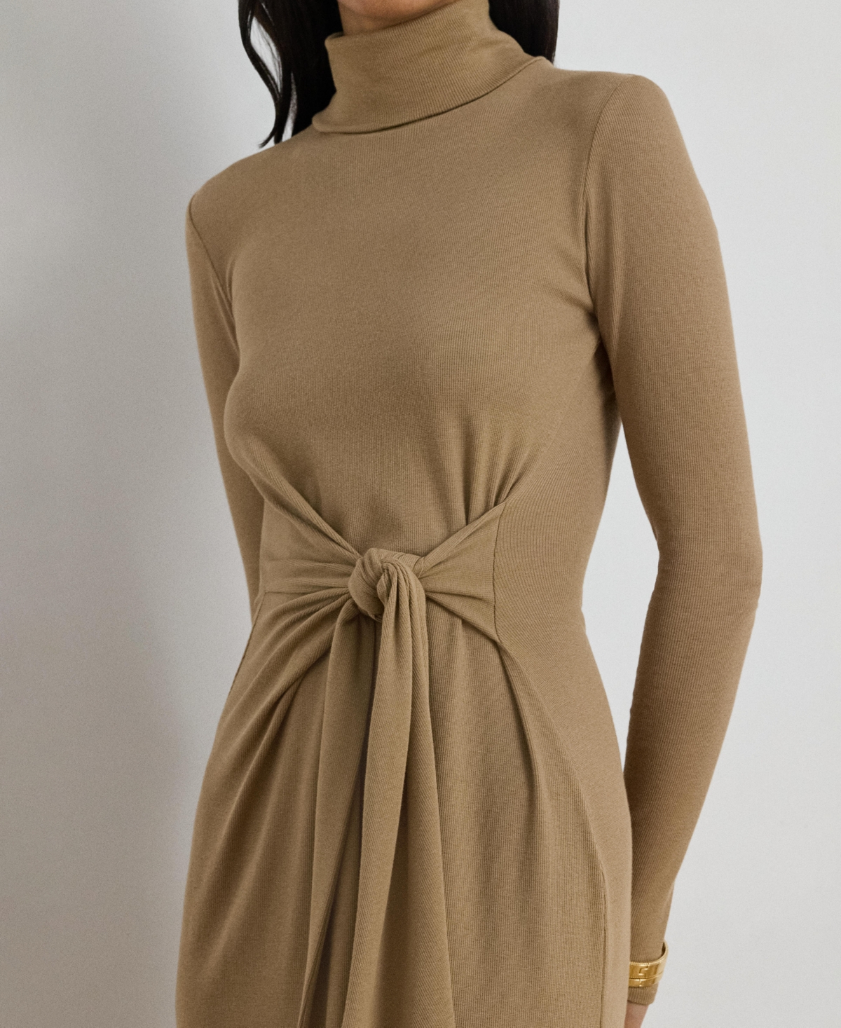 Ralph Lauren Tie-front Turtleneck Dress In Brown