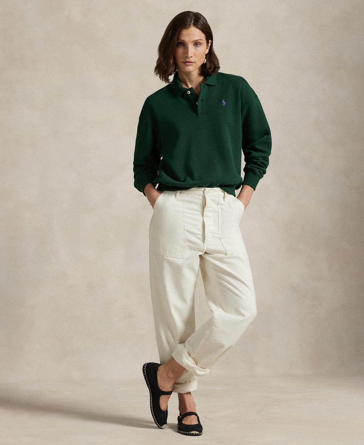 Polo Ralph Lauren Cotton Blend Fleece Polo Sweatshirt In Green